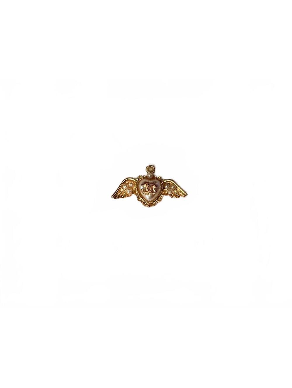 Chanel Gold and White Winged Heart Zipper Pull